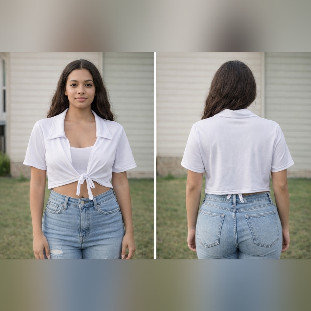 White Tie-Front Crop‎ Top